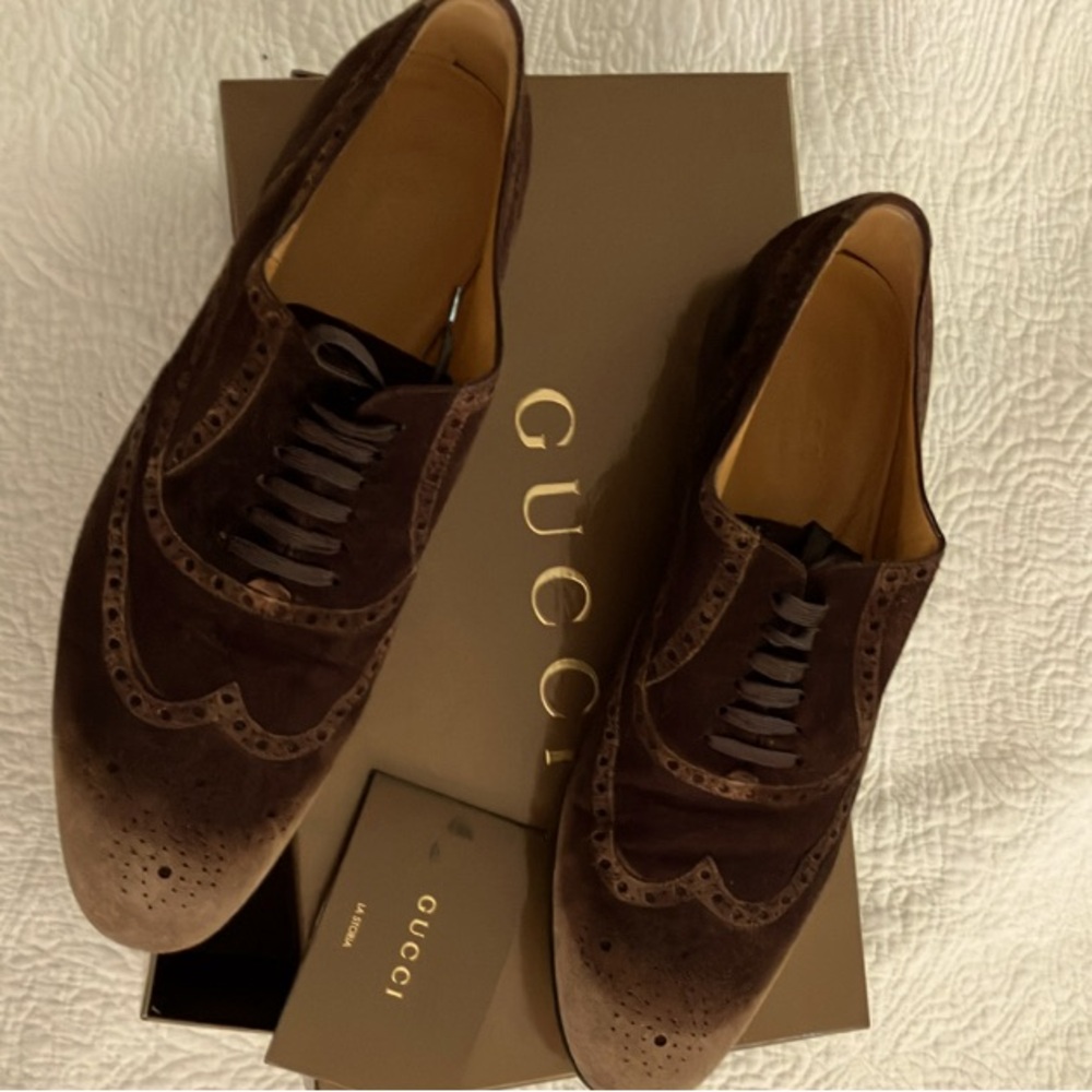 Gucci Mens brown suede shoes 10.5. Worn once.